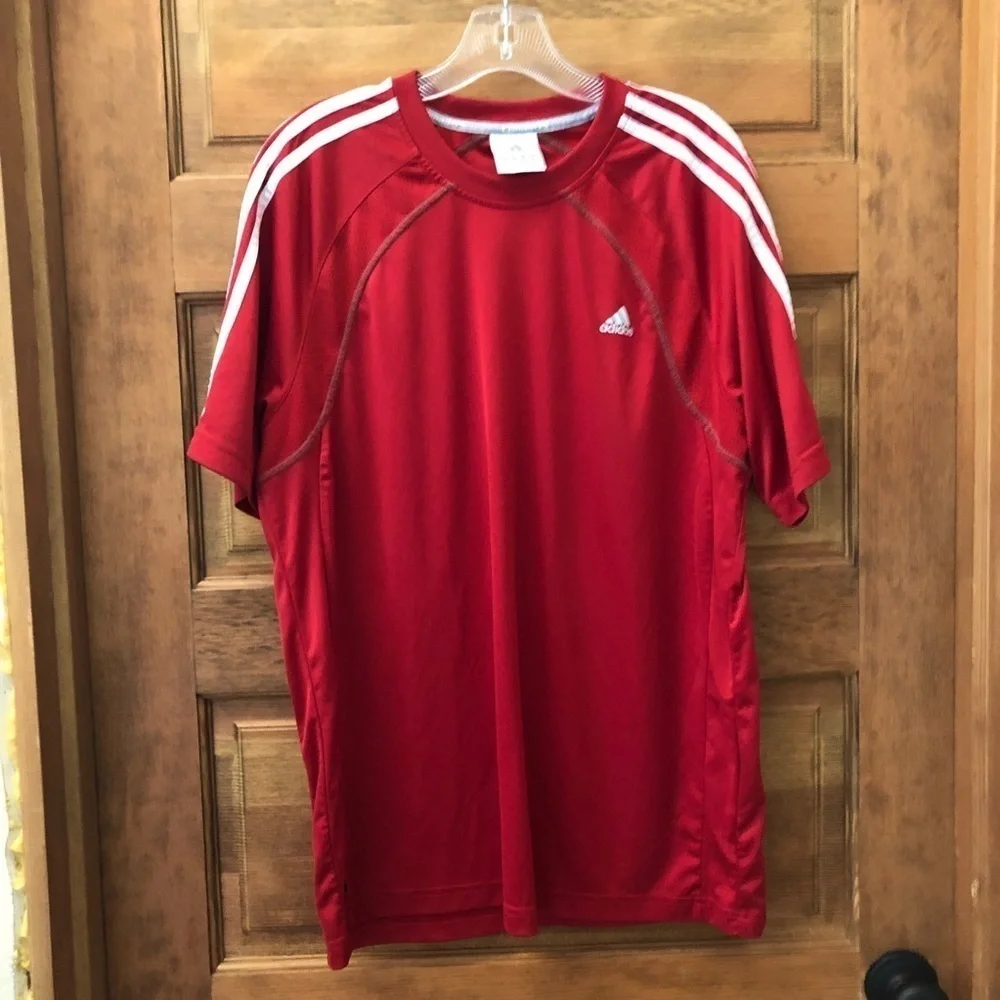 Adidas Men's Climalite Three Stripe Short sleeve tee shirt/ RED/ size L